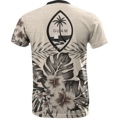 Guam T-Shirt - Guam FLag Beige Hibiscus