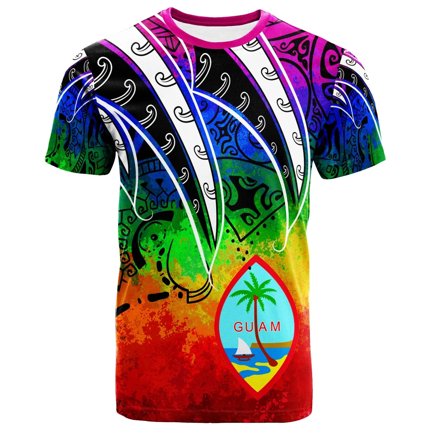 Guam T-Shirt - Tropical Leaf Rainbow Color