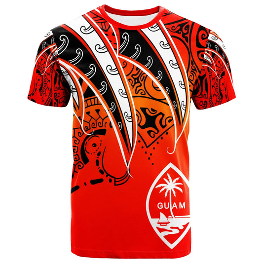 Guam T-Shirt - Tropical Leaf Red Gradient Style