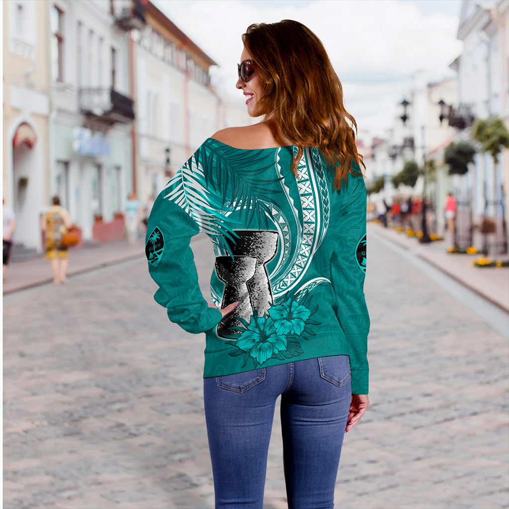 Guam Off Shoulder Sweatshirt Tribal Latte Stone Tropical Style