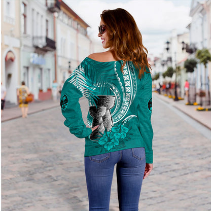Guam Off Shoulder Sweatshirt Tribal Latte Stone Tropical Style