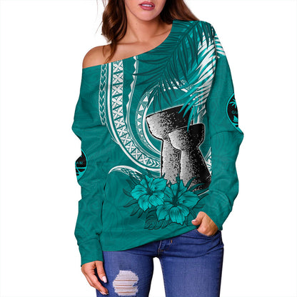 Guam Off Shoulder Sweatshirt Tribal Latte Stone Tropical Style