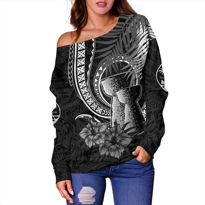 Guam Off Shoulder Sweatshirt Tribal Latte Stone Tropical Style