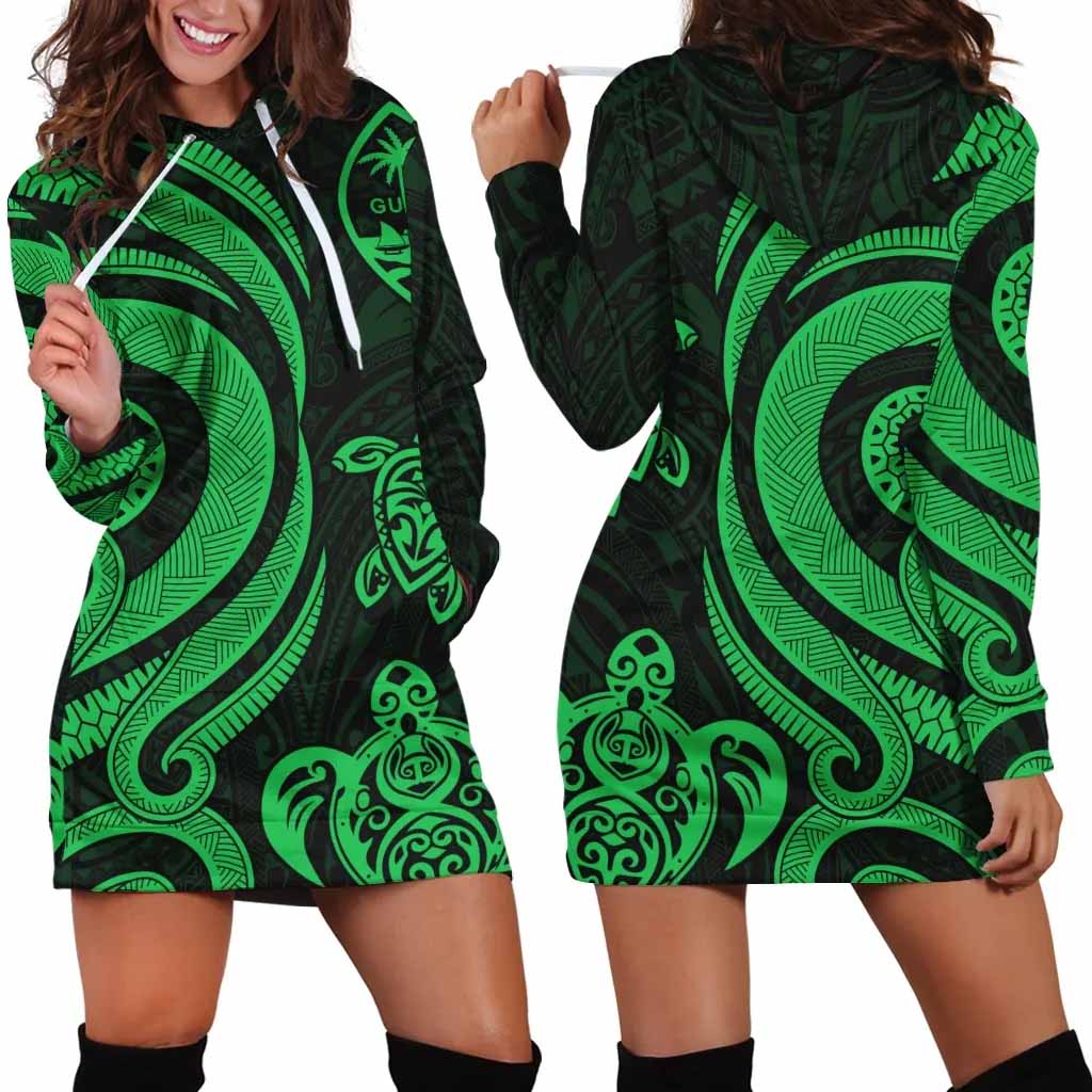 Guam Female Hoodie Dress - Green Tentacle Turtle