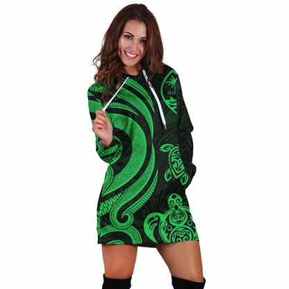 Guam Female Hoodie Dress - Green Tentacle Turtle