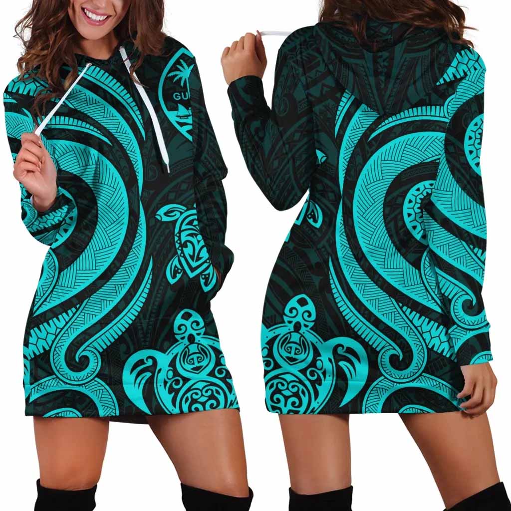 Guam Female Hoodie Dress - Turquoise Tentacle Turtle