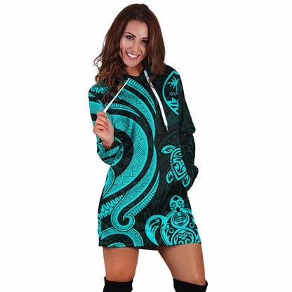 Guam Female Hoodie Dress - Turquoise Tentacle Turtle