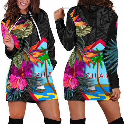 Guam Female Hoodie Dress - Hibiscus Polynesian Pattern