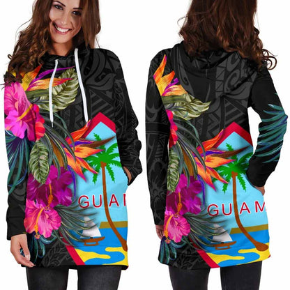 Guam Female Hoodie Dress - Hibiscus Polynesian Pattern