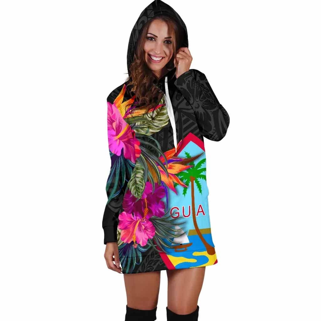 Guam Female Hoodie Dress - Hibiscus Polynesian Pattern
