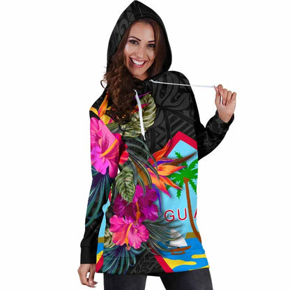 Guam Female Hoodie Dress - Hibiscus Polynesian Pattern