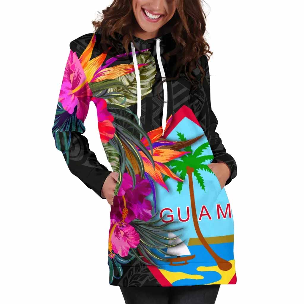 Guam Female Hoodie Dress - Hibiscus Polynesian Pattern