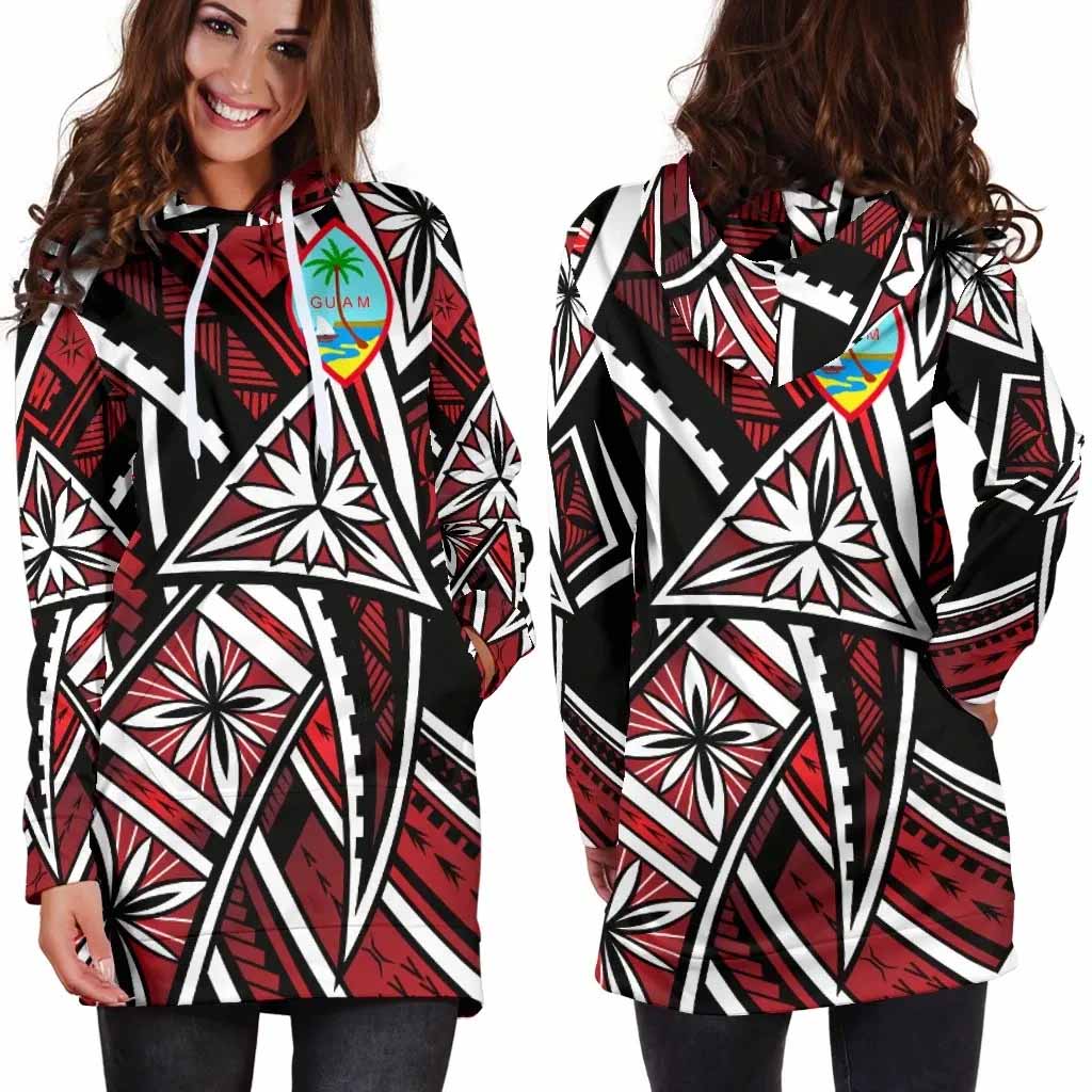 Guam Female Hoodie Dress - Tribal Flower Special Pattern Red Color
