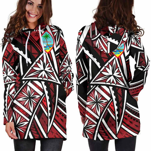 Guam Female Hoodie Dress - Tribal Flower Special Pattern Red Color