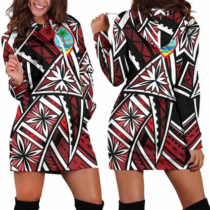 Guam Female Hoodie Dress - Tribal Flower Special Pattern Red Color