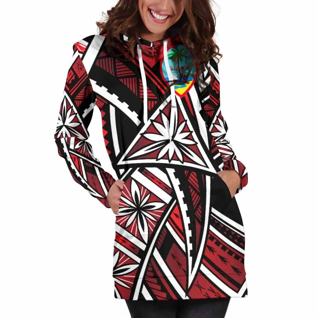 Guam Female Hoodie Dress - Tribal Flower Special Pattern Red Color