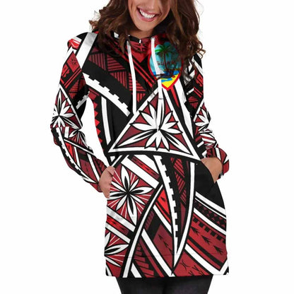 Guam Female Hoodie Dress - Tribal Flower Special Pattern Red Color
