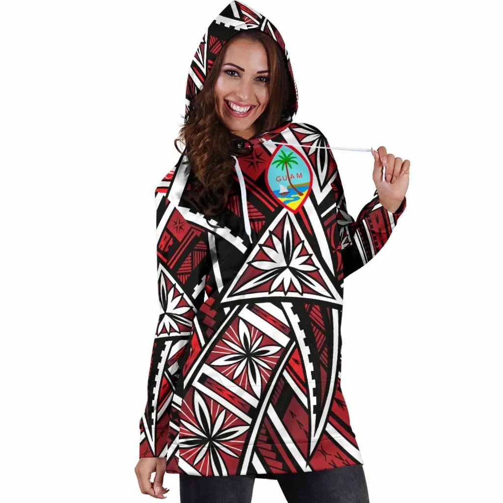 Guam Female Hoodie Dress - Tribal Flower Special Pattern Red Color