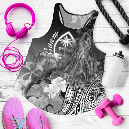 Guam Women Racerback Tank - Humpback Whale with Tropical Flowers (White)
