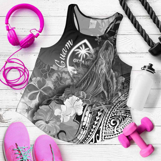 Guam Women Racerback Tank - Humpback Whale with Tropical Flowers (White)