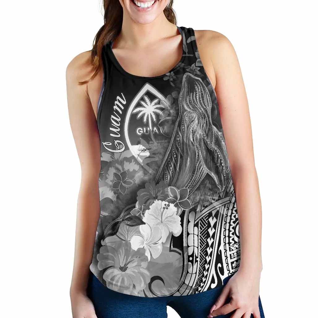 Guam Women Racerback Tank - Humpback Whale with Tropical Flowers (White)