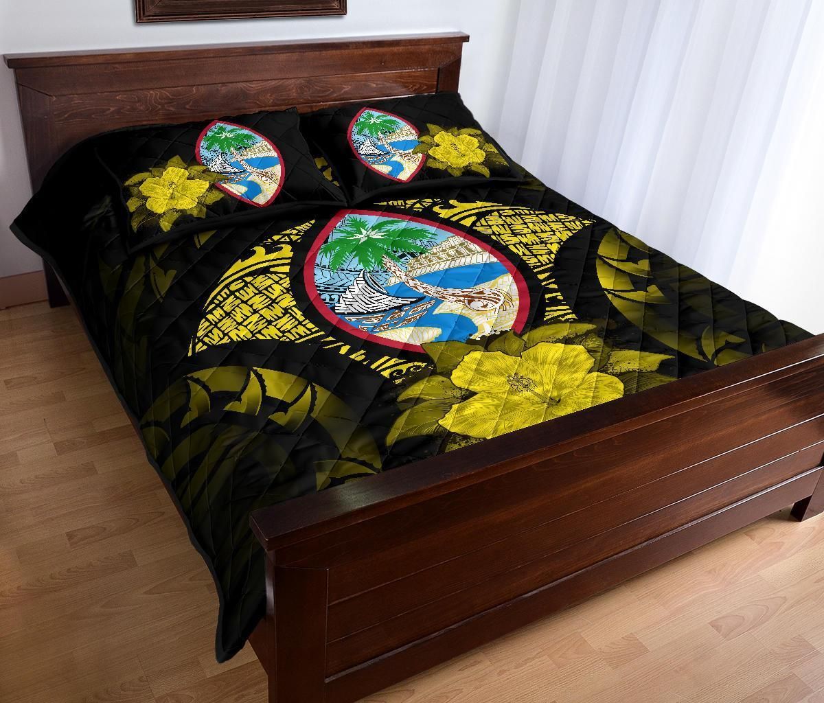 Guam Polynesian Quilt Bed Set Hibiscus Yellow