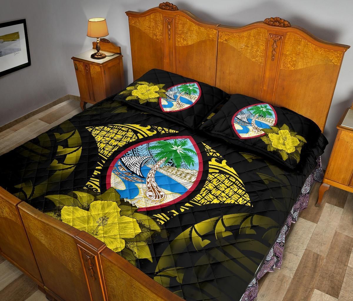 Guam Polynesian Quilt Bed Set Hibiscus Yellow
