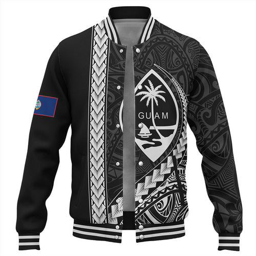 Guam Baseball Jacket Tribal Micronesian Coat Of Arms Gray