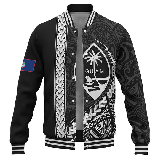 Guam Baseball Jacket Tribal Micronesian Coat Of Arms Gray