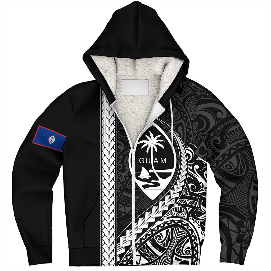Guam Sherpa Hoodie Tribal Micronesian Coat Of Arms Gray