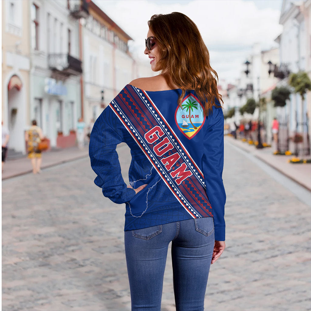 Guam Off Shoulder Sweatshirt Flag And Coat Of Arms