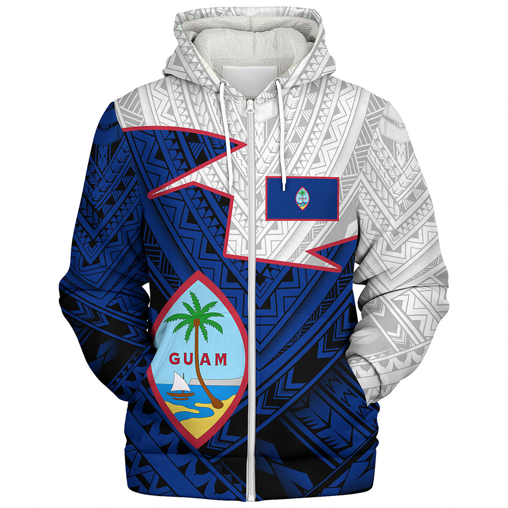 Guam Sherpa Hoodie Polynesian Tattoo Flag And Coat Of Arms