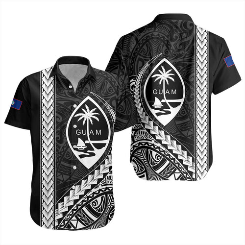 Guam Short Sleeve Shirt Tribal Micronesian Coat Of Arms Gray