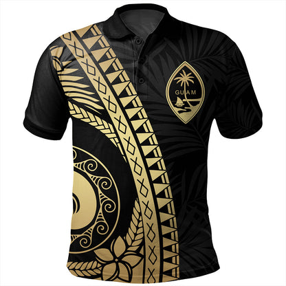 Guam Polo Shirt Tribal Pattern Golden