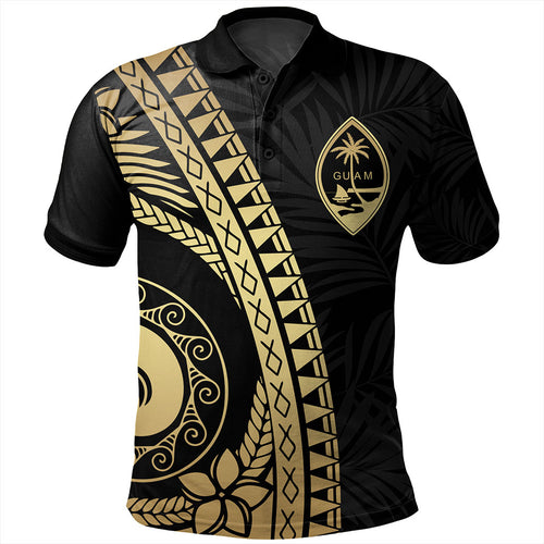 Guam Polo Shirt Tribal Pattern Golden