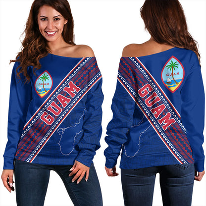 Guam Off Shoulder Sweatshirt Flag And Coat Of Arms