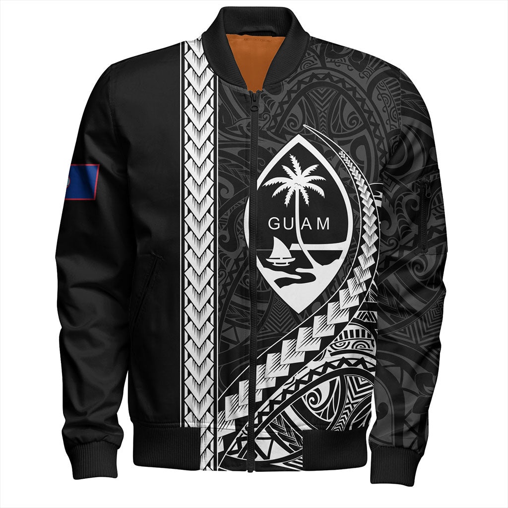 Guam Bomber Jacket Tribal Micronesian Coat Of Arms Gray