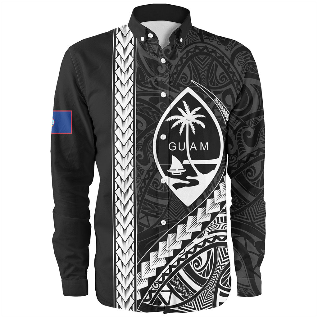 Guam Long Sleeve Shirt Tribal Micronesian Coat Of Arms Gray