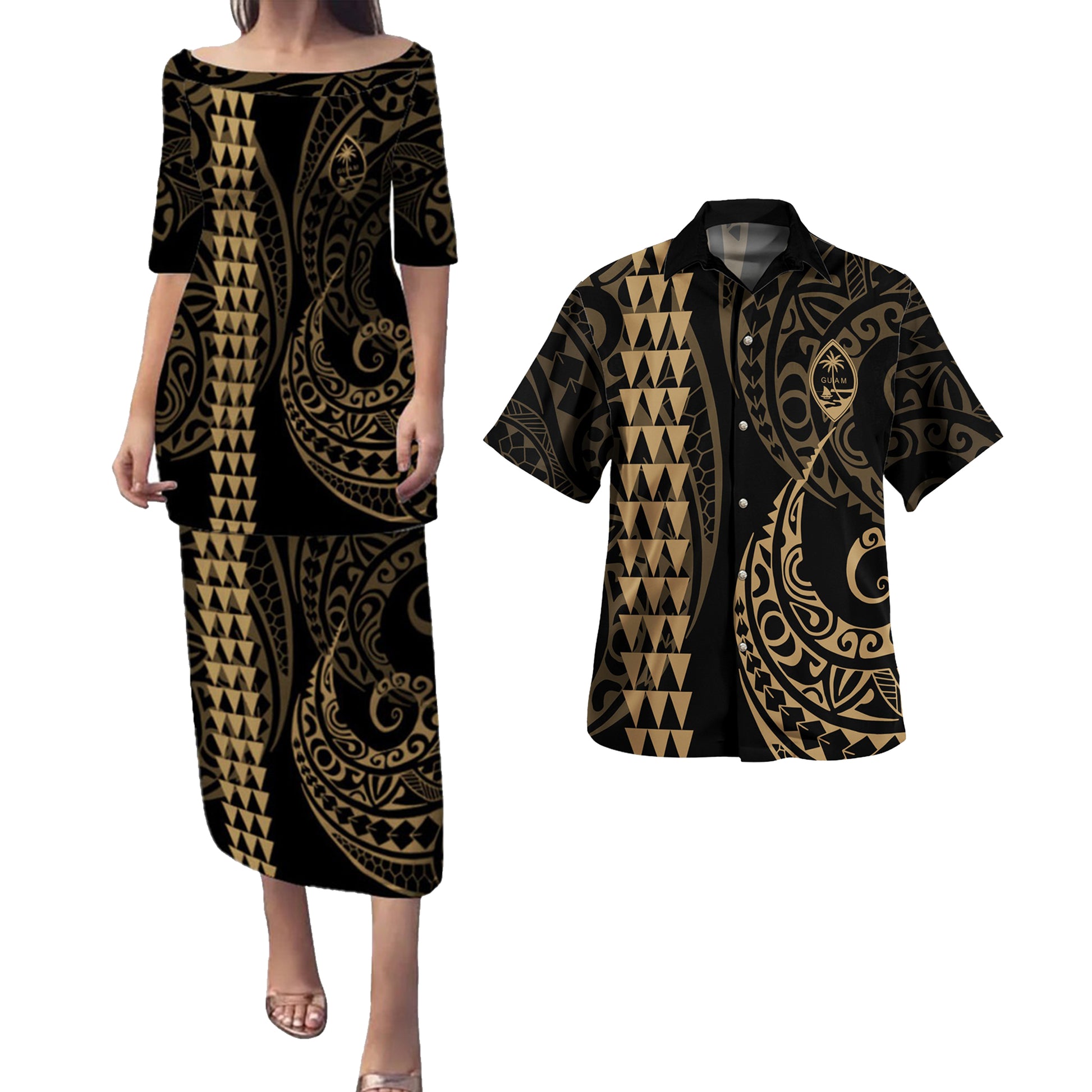 Guam Combo Puletasi And Shirt Kakau Style Gold