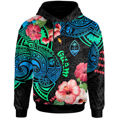 Guam Hoodie Polynesian Pattern with Hibicus Flowers