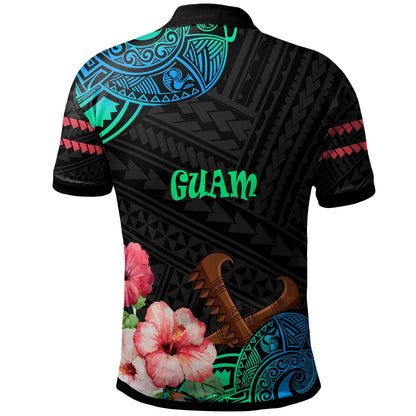 Guam Polo Shirt - Polynesian Pride with Hibicus Flower Tribal Pattern