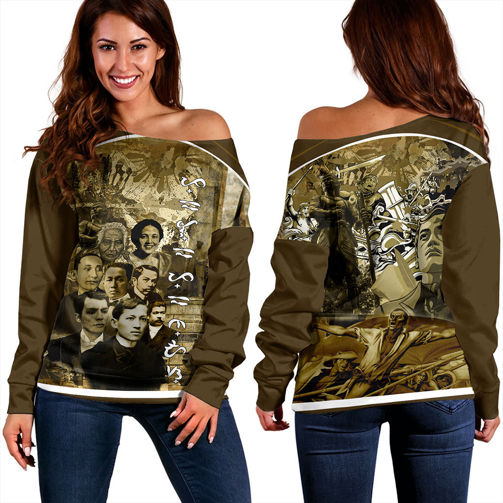 Philippines Filipinos Off Shoulder Sweatshirt National Heroes Background