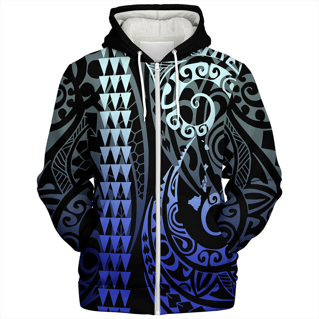 Hawaii Sherpa Hoodie Map Kakau Style
