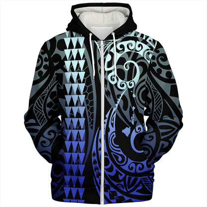 Hawaii Sherpa Hoodie Map Kakau Style