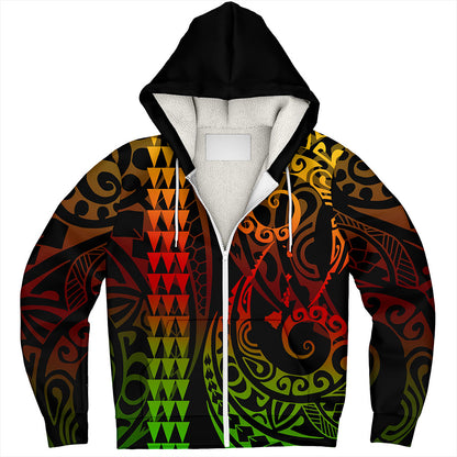 Hawaii Sherpa Hoodie Map Kakau Style