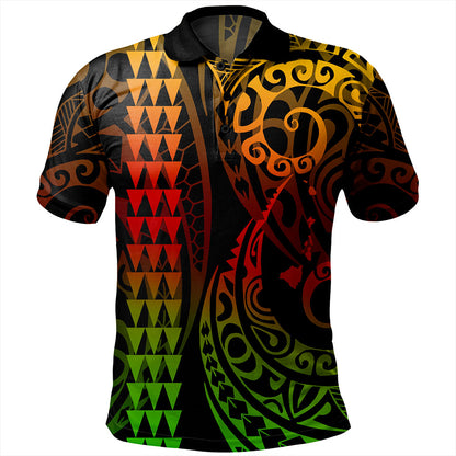 Hawaii Polo Shirt Map Kakau Style