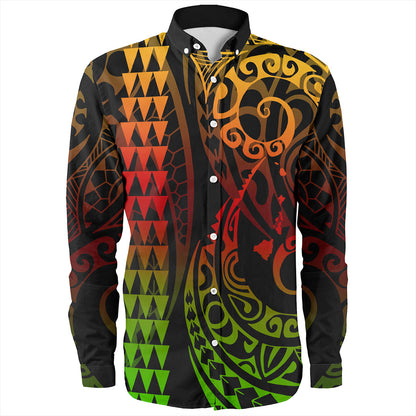 Hawaii Long Sleeve Shirt Map Kakau Style