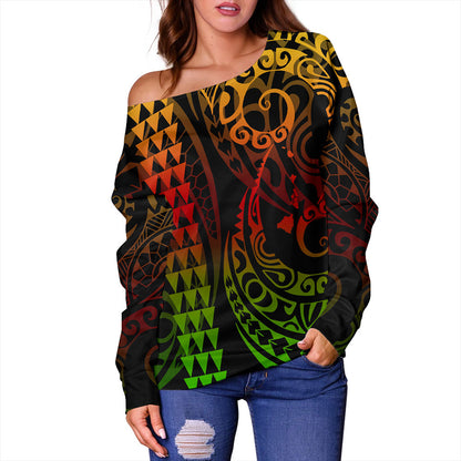 Hawaii Off Shoulder Sweatshirt Map Kakau Style