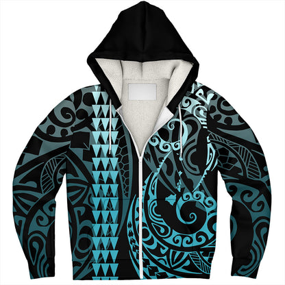 Hawaii Sherpa Hoodie Map Kakau Style