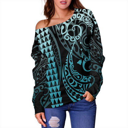 Hawaii Off Shoulder Sweatshirt Map Kakau Style
